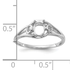 10K White Gold Polished 6x4 Oval Gemstone Ring Mounting (No Stone Included)
