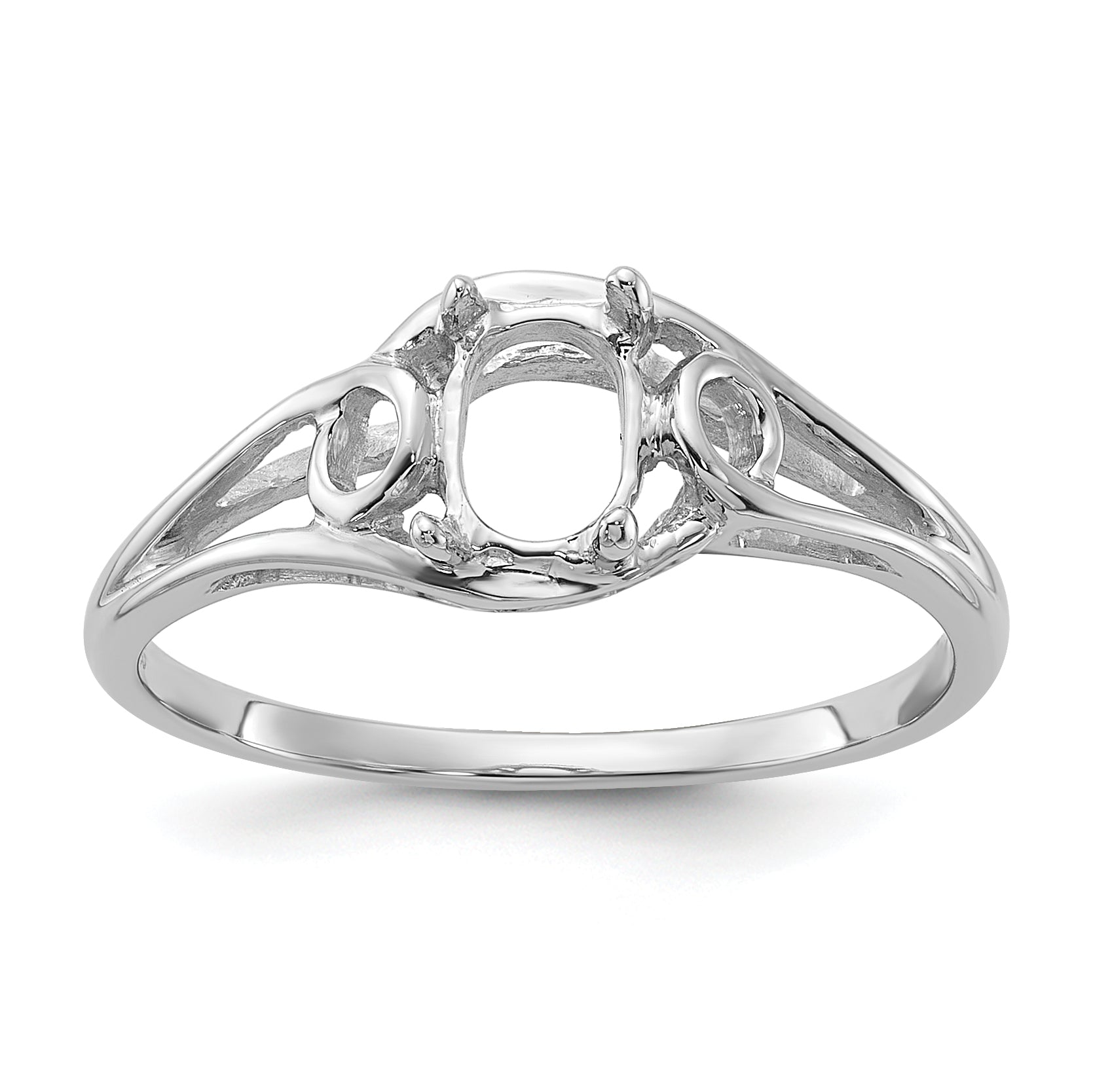 10K White Gold Polished 6x4 Oval Gemstone Ring Mounting (No Stone Included) Main image