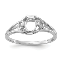 10K White Gold Polished 6x4 Oval Gemstone Ring Mounting (No Stone Included)