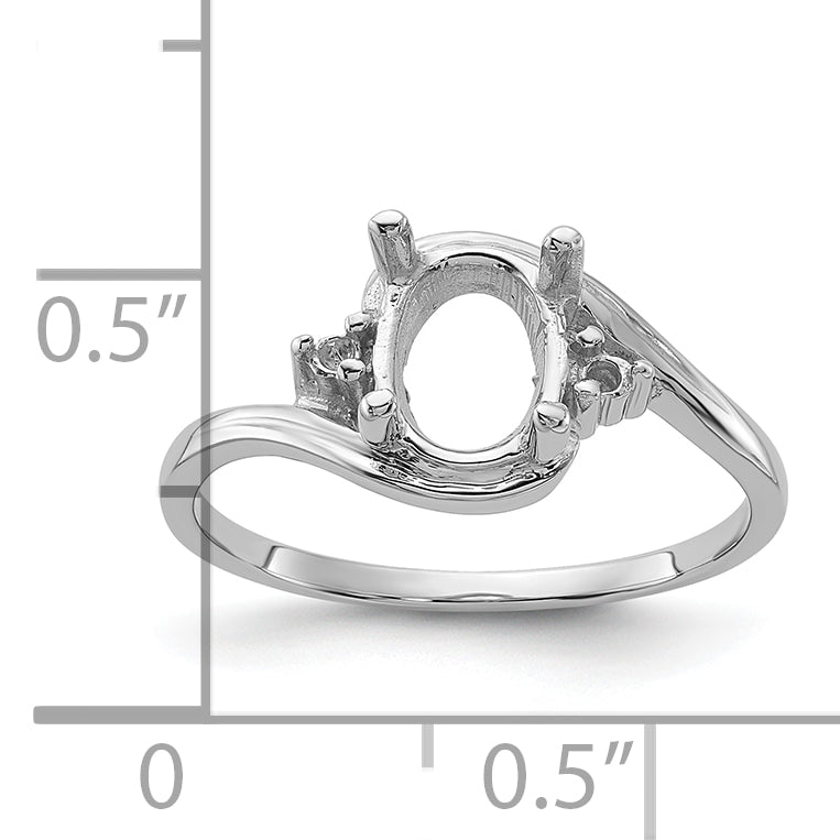 10k White Gold Polished .03ct. Diamond & 8x6 Oval Gemstone Ring Mounting (No Stone Included)