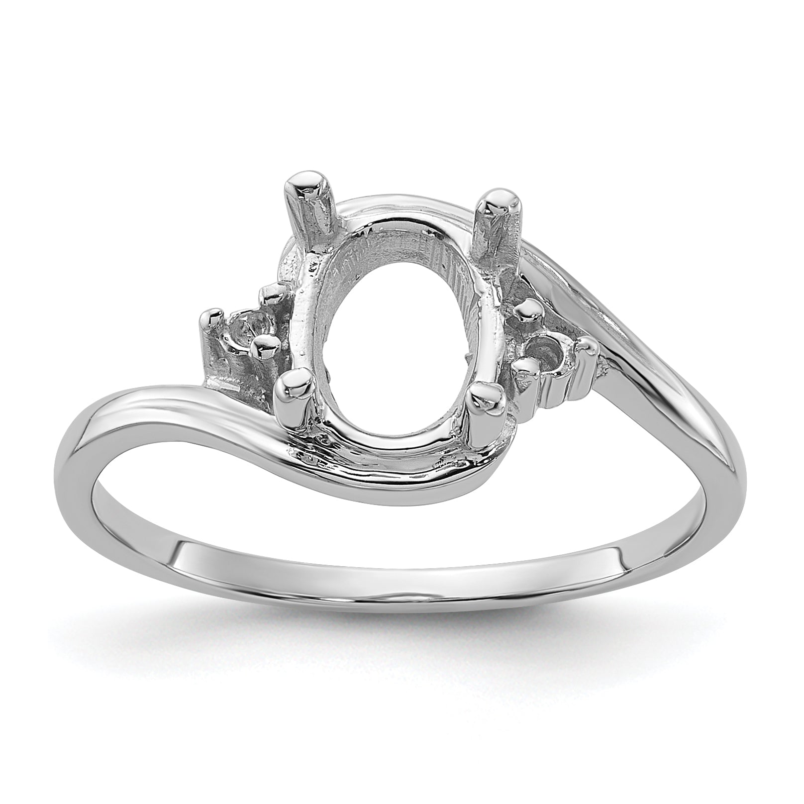 10k White Gold Polished .03ct. Diamond & 8x6 Oval Gemstone Ring Mounting (No Stone Included) Main image