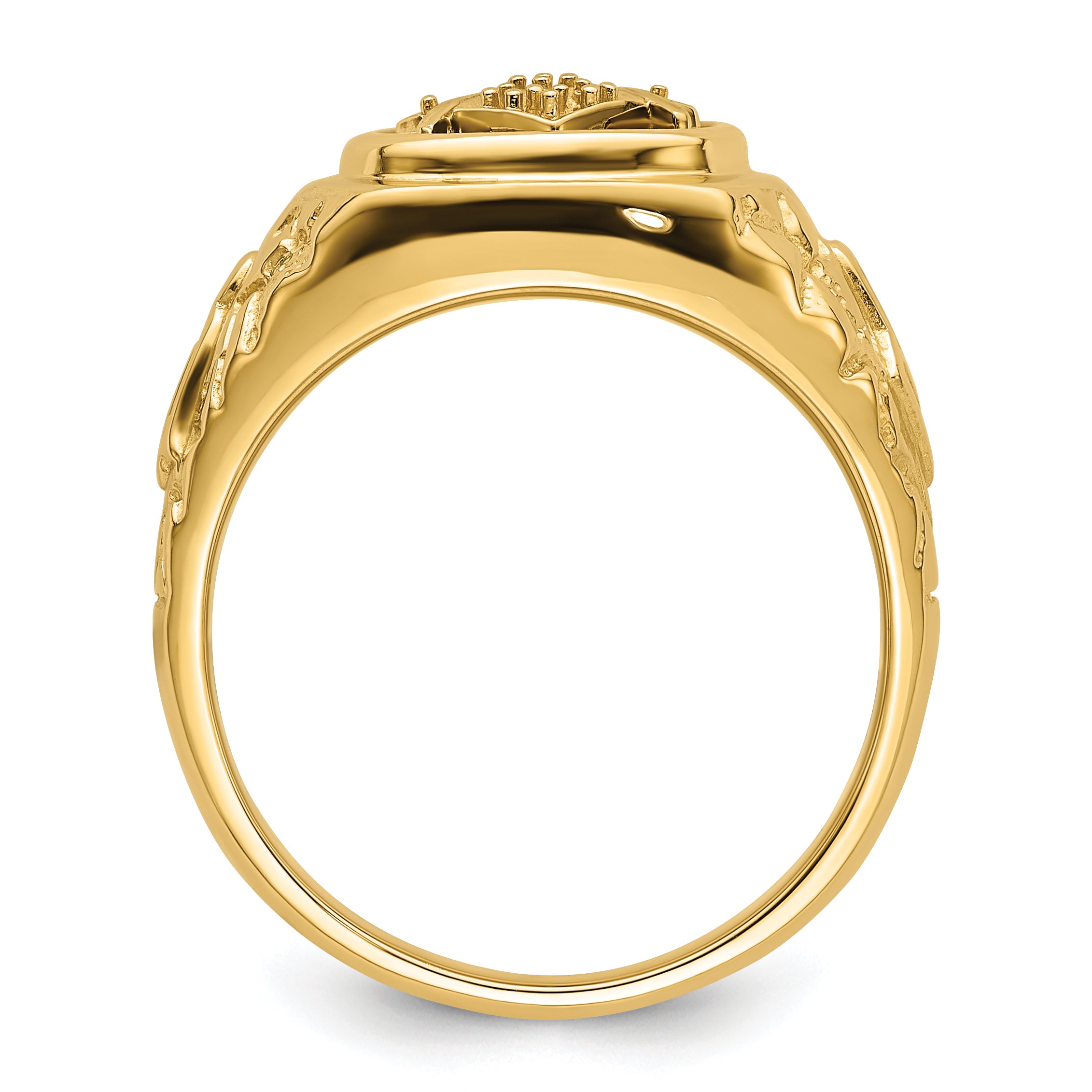 10k Polished and Nugget Texture Masonic Ring Mounting (No Stone Included)