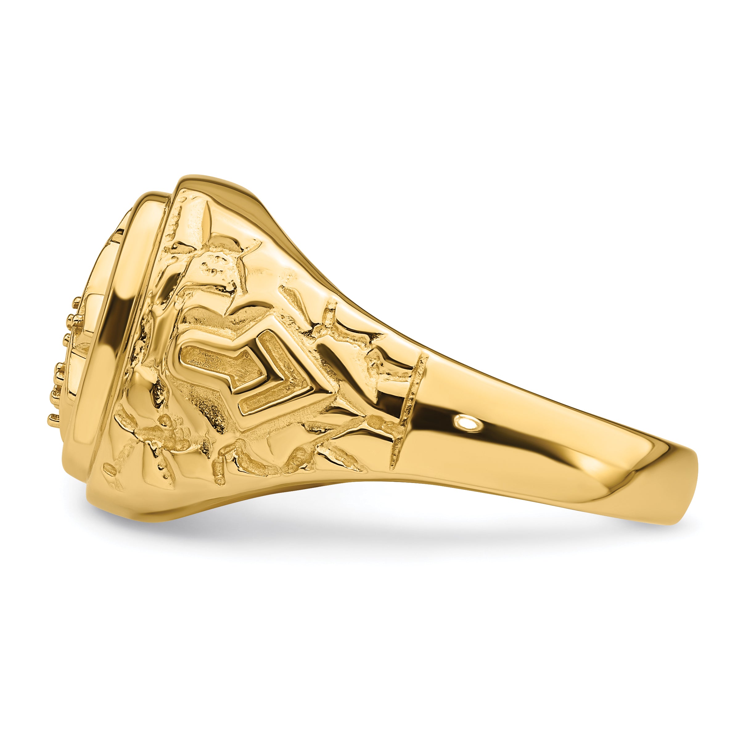 10k Polished and Nugget Texture Masonic Ring Mounting (No Stone Included)