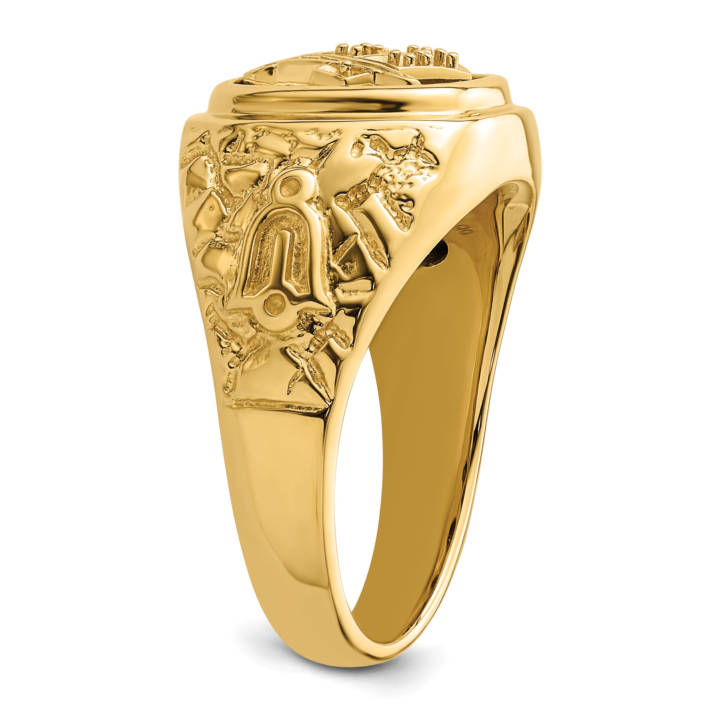 10k Polished and Nugget Texture Masonic Ring Mounting (No Stone Included)