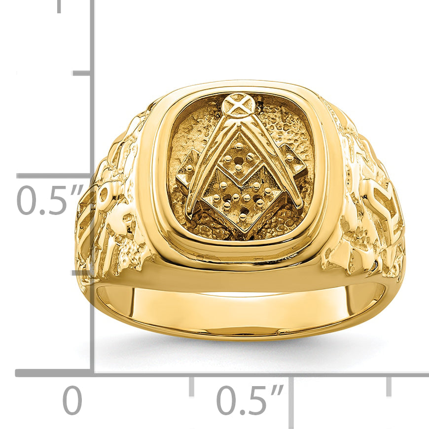 10k Polished and Nugget Texture Masonic Ring Mounting (No Stone Included)
