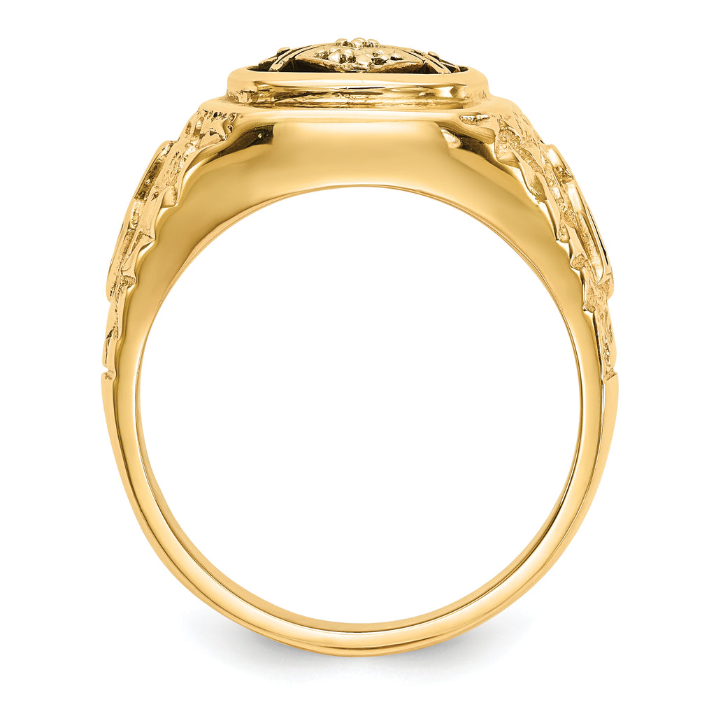 10 Karat Polished, Antiqued and Nugget Texture AA Quality Diamond Masonic Ring - View 2