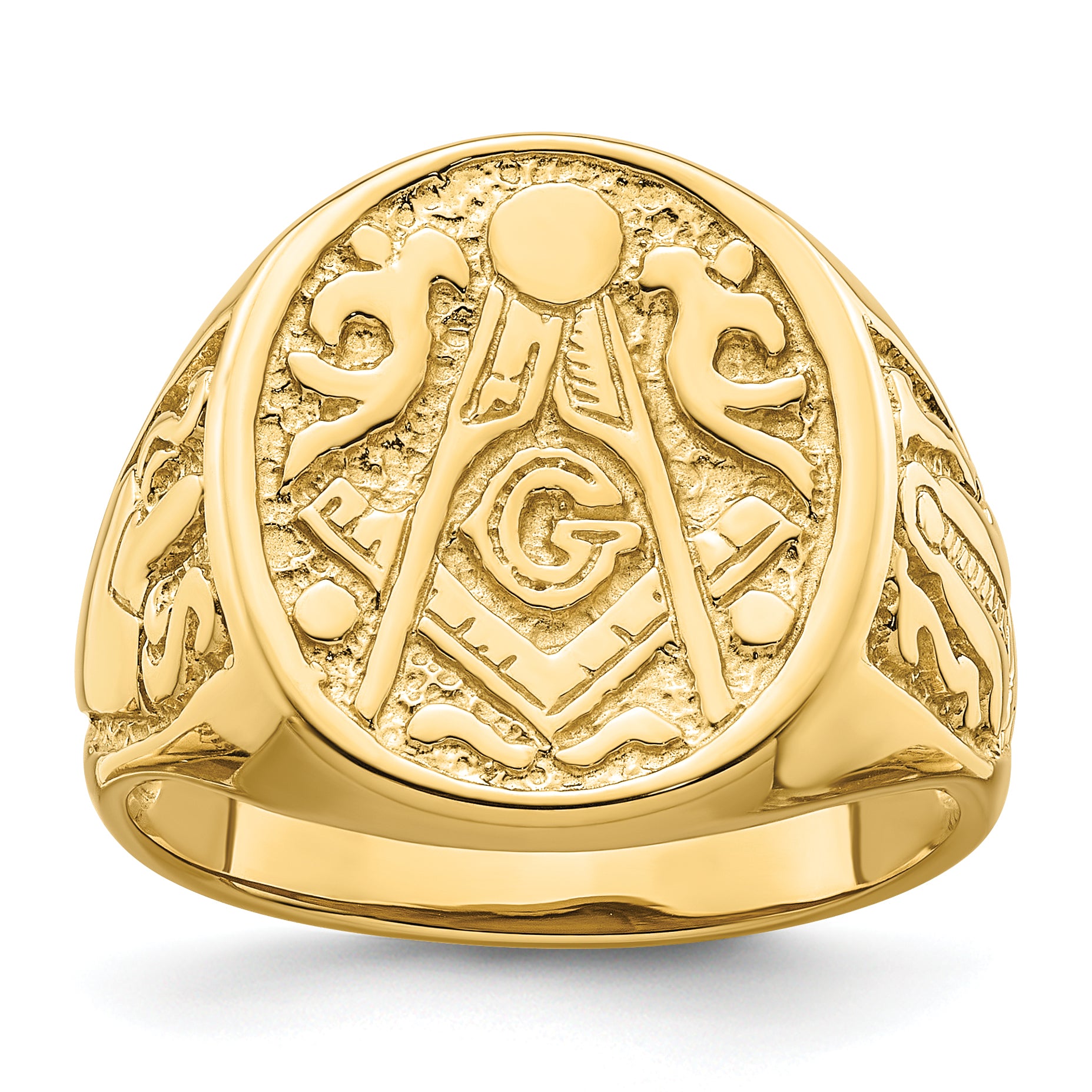 10k Men's Polished and Grooved (Not Enameled) Masonic Ring Main image