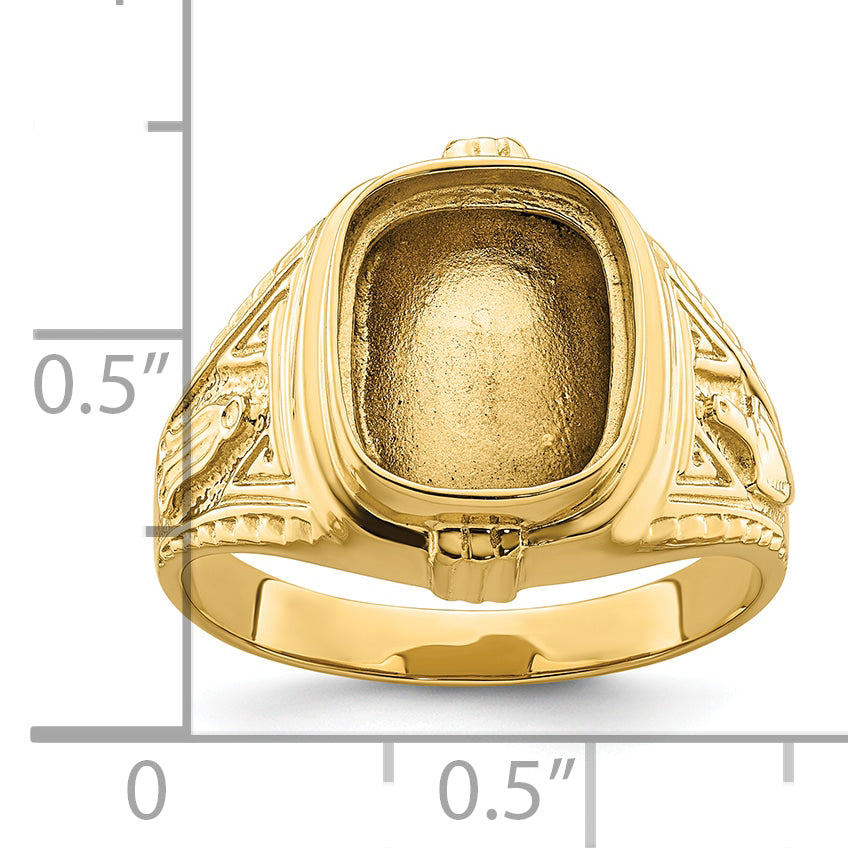10k Men's Polished and Textured Masonic Ring Mounting (No Stones Included)
