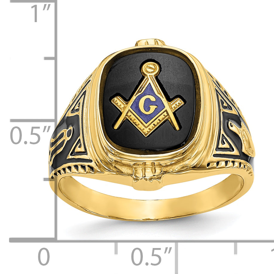 10k Men's Polished, Antiqued and Textured with Onyx Masonic Ring Secondary image
