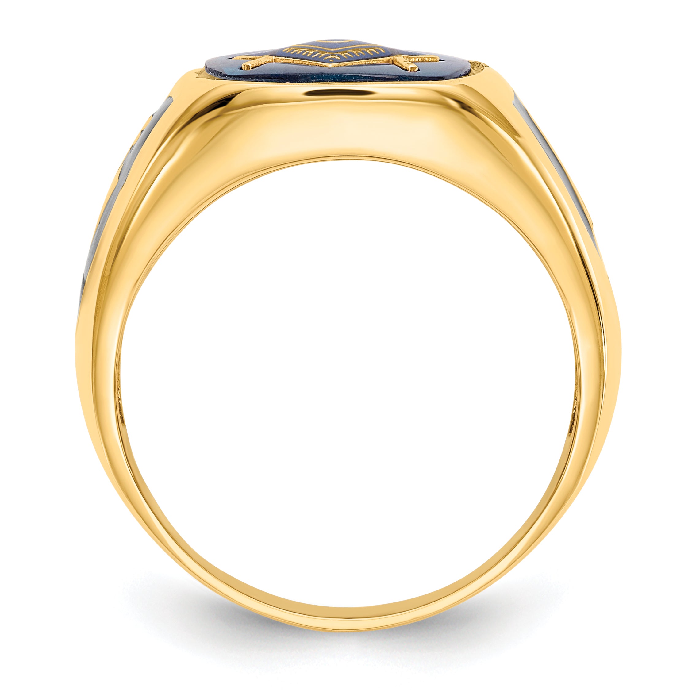 10k Men's Polished, Antiqued and Textured with Imitation Blue Spinel Masonic Ring Secondary image