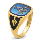 10k Men's Polished, Antiqued and Textured with Imitation Blue Spinel Masonic Ring