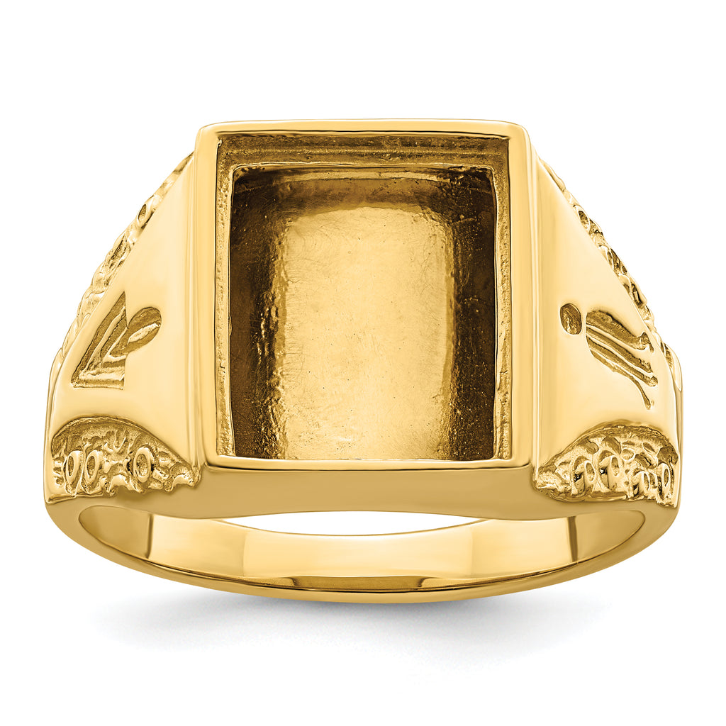 10k Men's Polished and Textured Masonic Ring Mounting (No Stones Included)