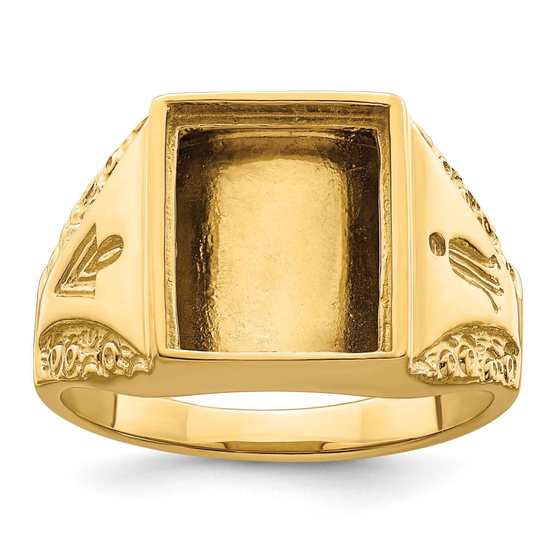 10k Men's Polished and Textured Masonic Ring Mounting (No Stones Included)