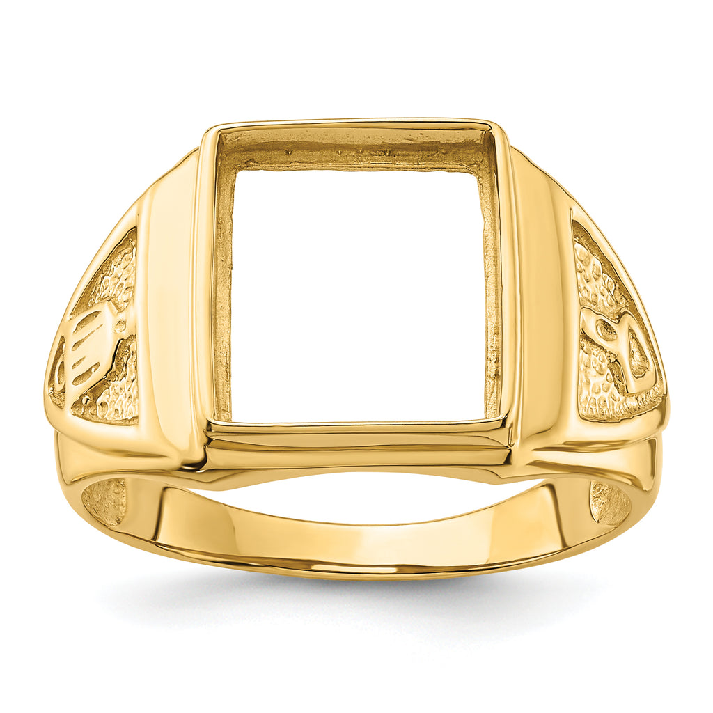 10k Men's Polished and Textured Masonic Ring Mounting (No Stones Included)