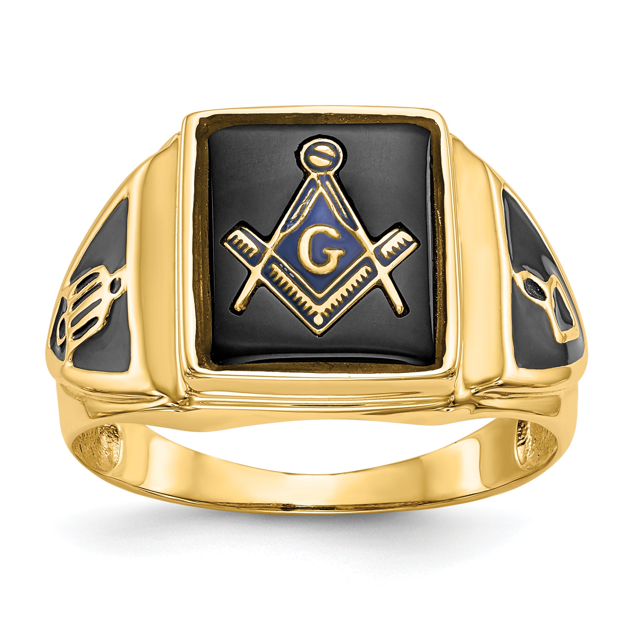 10k Men's Polished, Antiqued & Textured Onyx Masonic Ring Main image