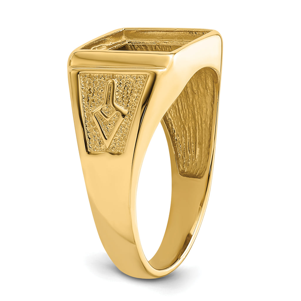 10k Men's Polished and Textured Masonic Ring Mounting (No Stones Included)