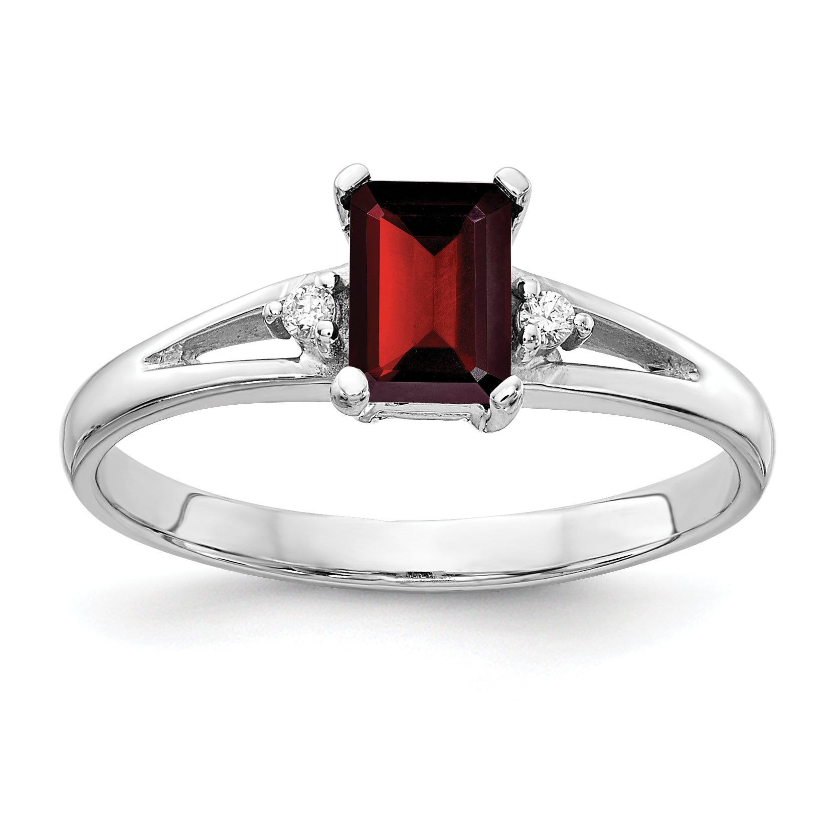 10K White Gold 6x4mm Emerald Cut Garnet AA Diamond ring Main image