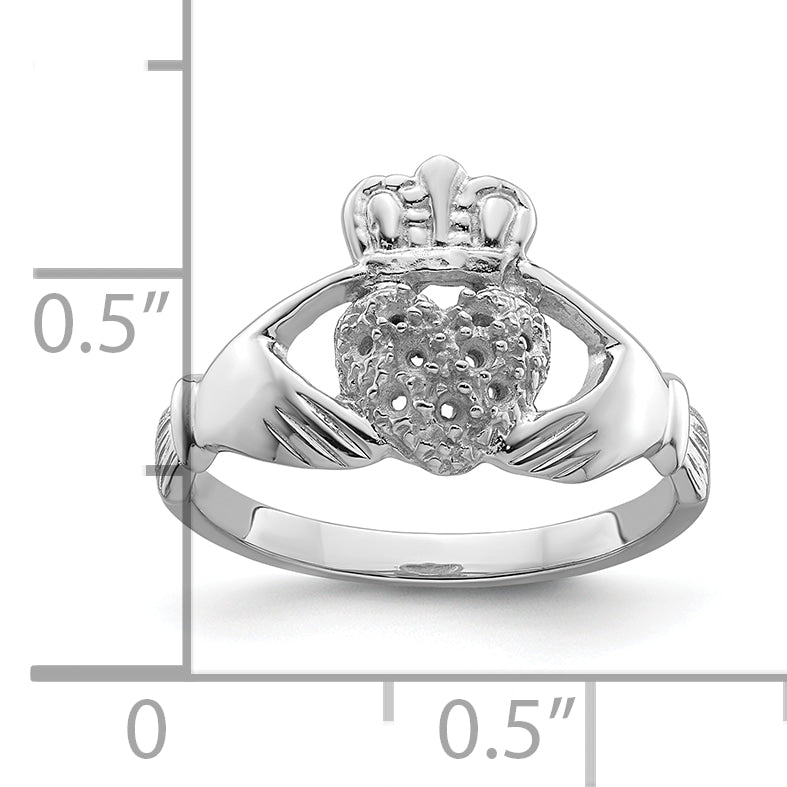 10K White Gold Claddagh Ring Mounting (No Stones Included)