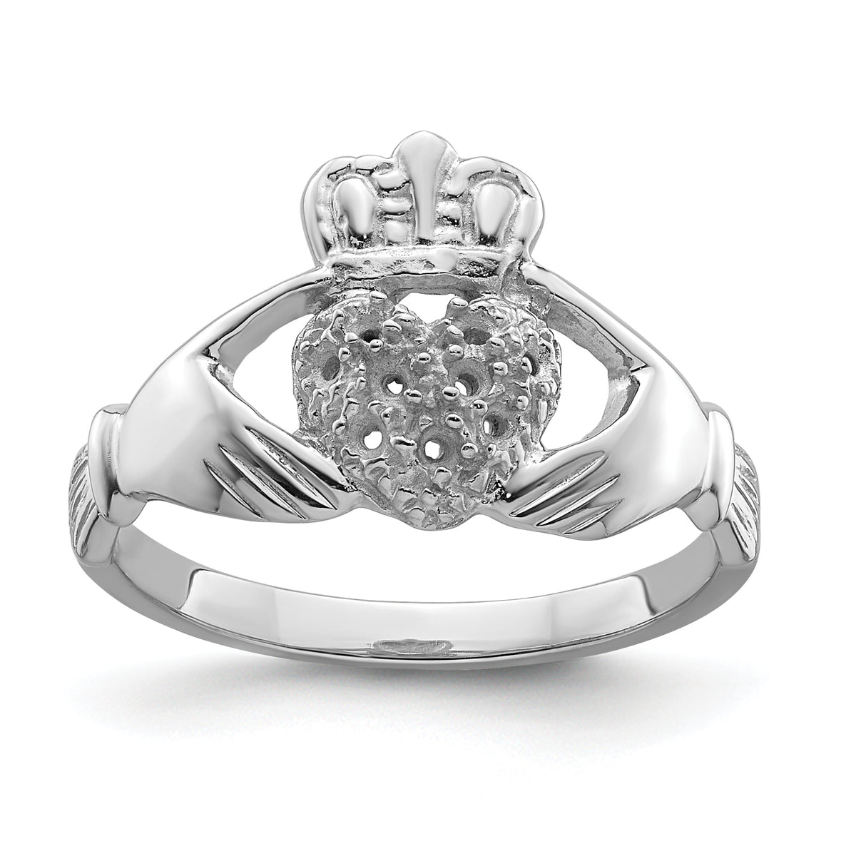 10K White Gold Claddagh Ring Mounting (No Stones Included)