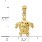 10k Gold Polished & Textured Small DC Turtle Pendant