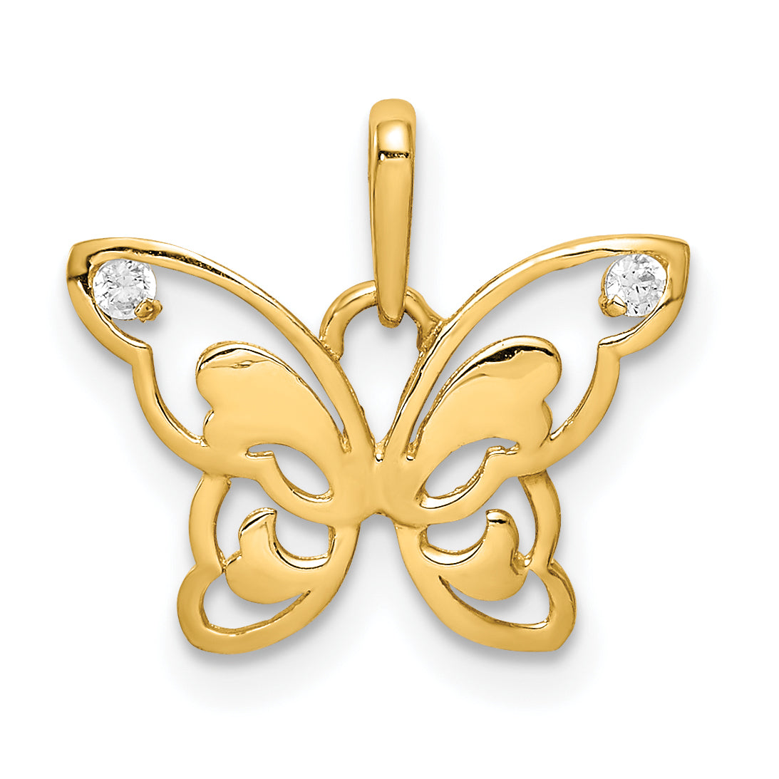 10K Polished CZ Butterfly Pendant Main image
