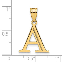 10K Polished Etched Letter A Initial Pendant