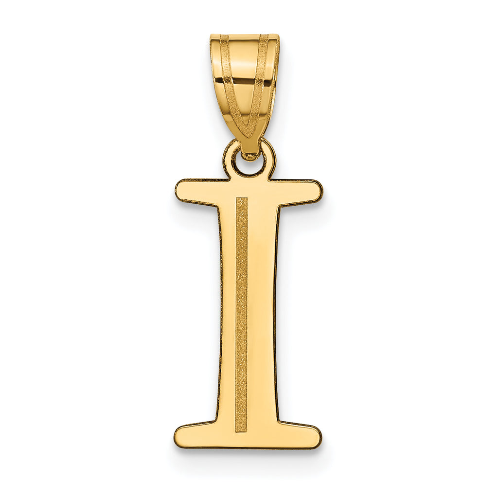 10K Polished Etched Letter I Initial Pendant