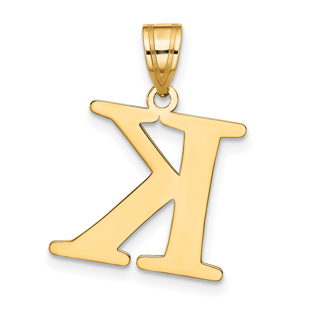 10K Polished Etched Letter K Initial Pendant