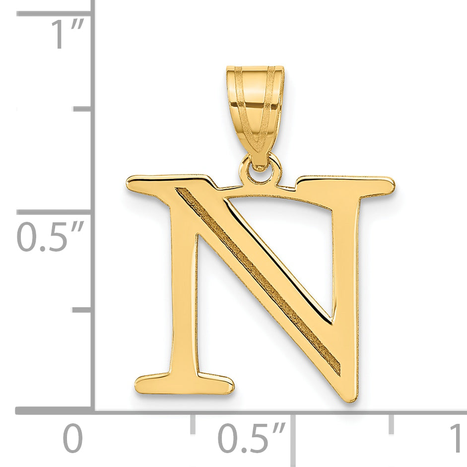 10K Polished Etched Letter N Initial Pendant