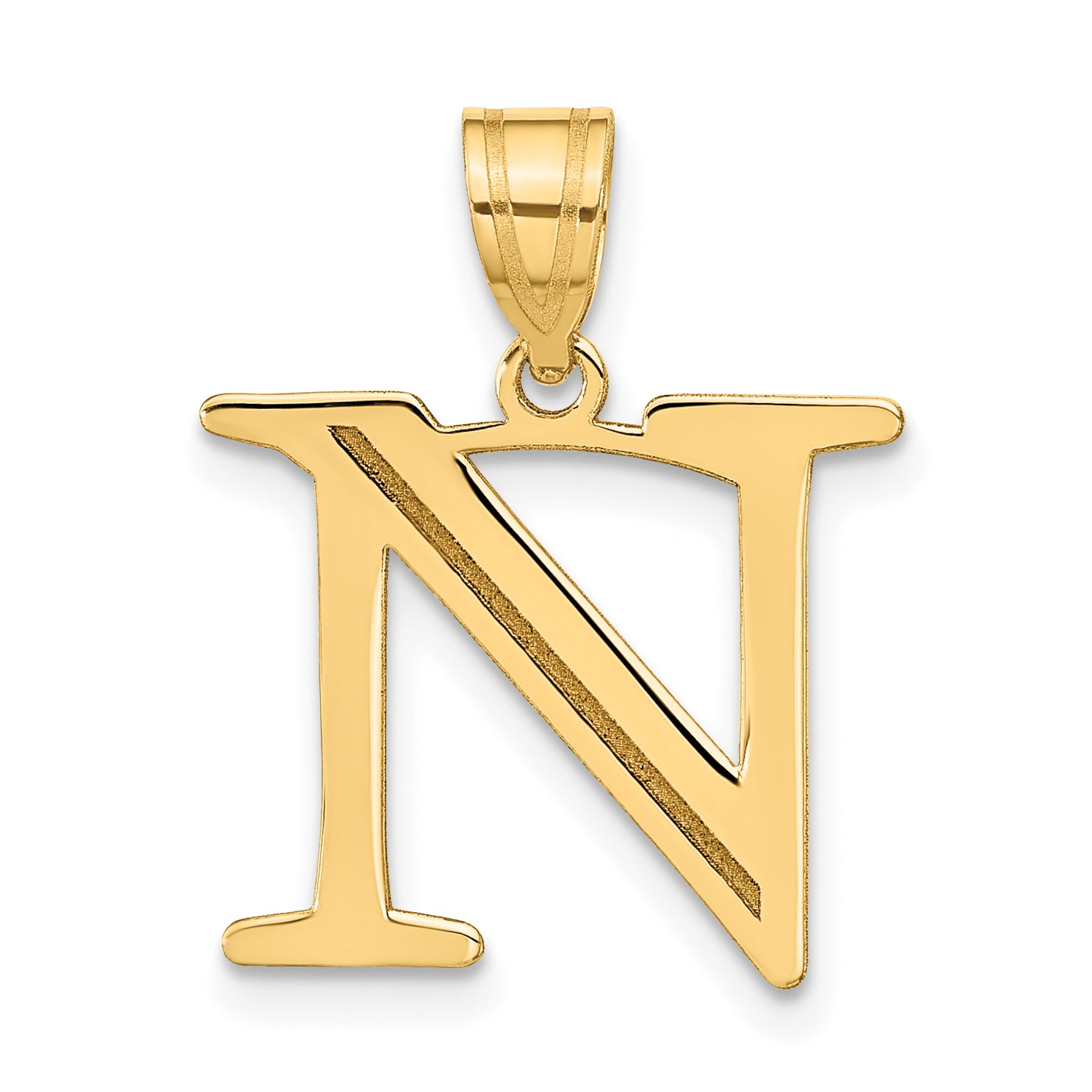 10K Polished Etched Letter N Initial Pendant Main image