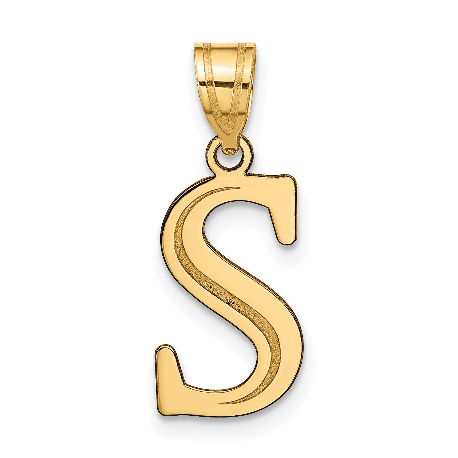 10K Polished Etched Letter S Initial Pendant Main image