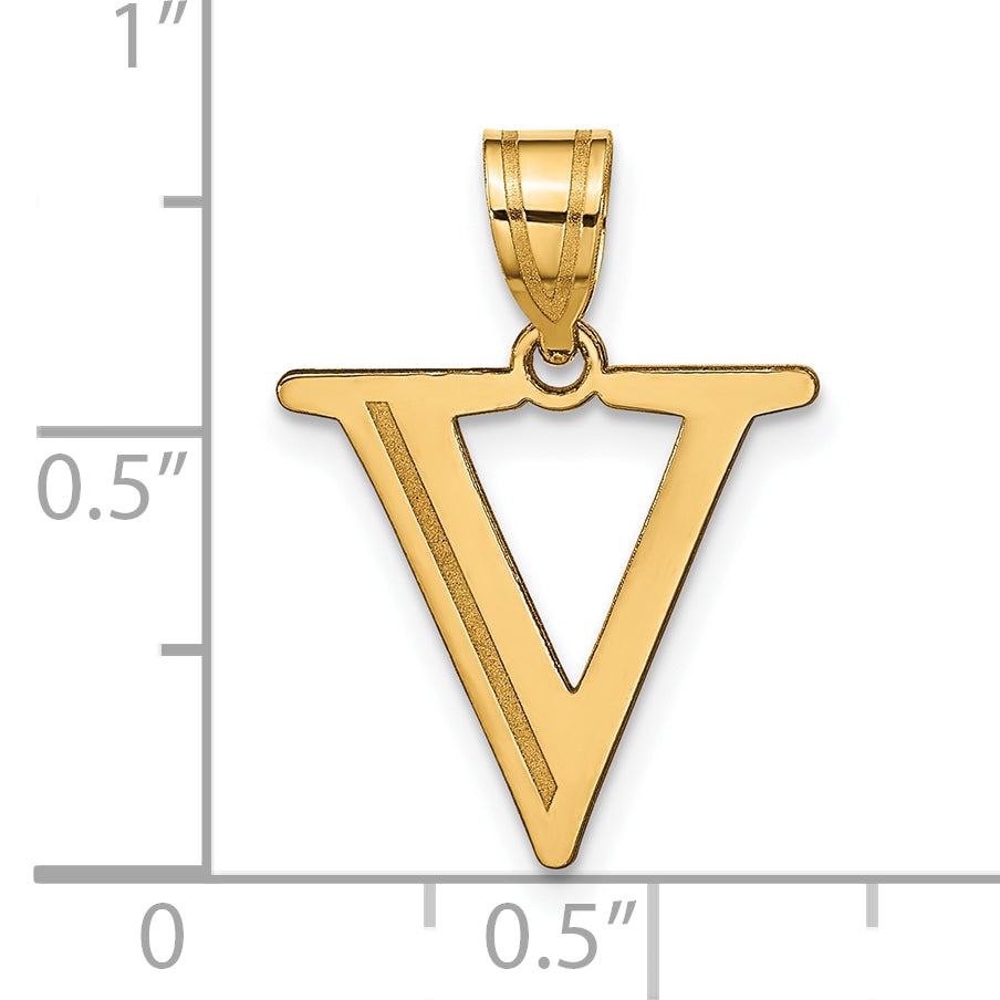 10K Polished Etched Letter V Initial Pendant