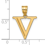 10K Polished Etched Letter V Initial Pendant
