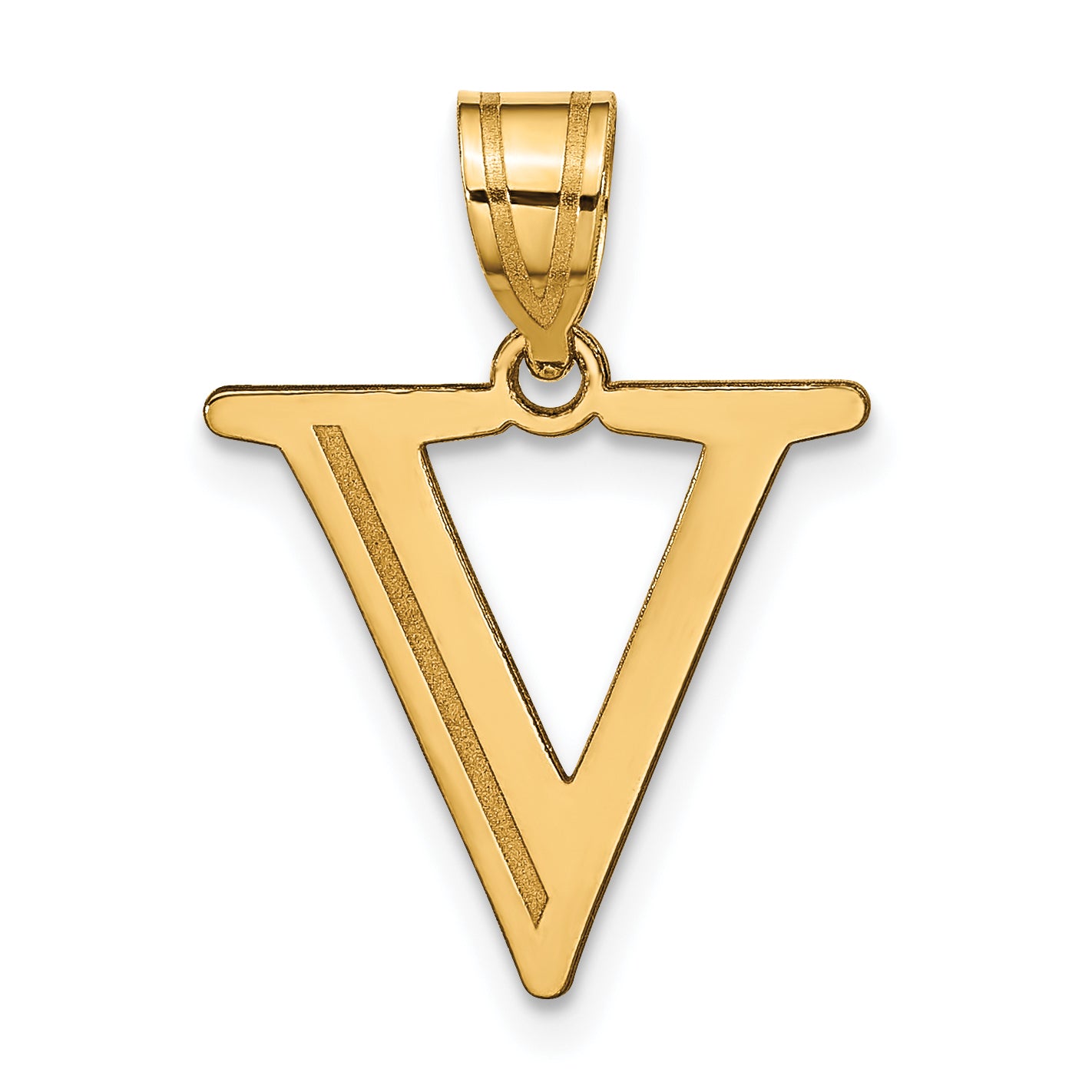10K Polished Etched Letter V Initial Pendant Main image