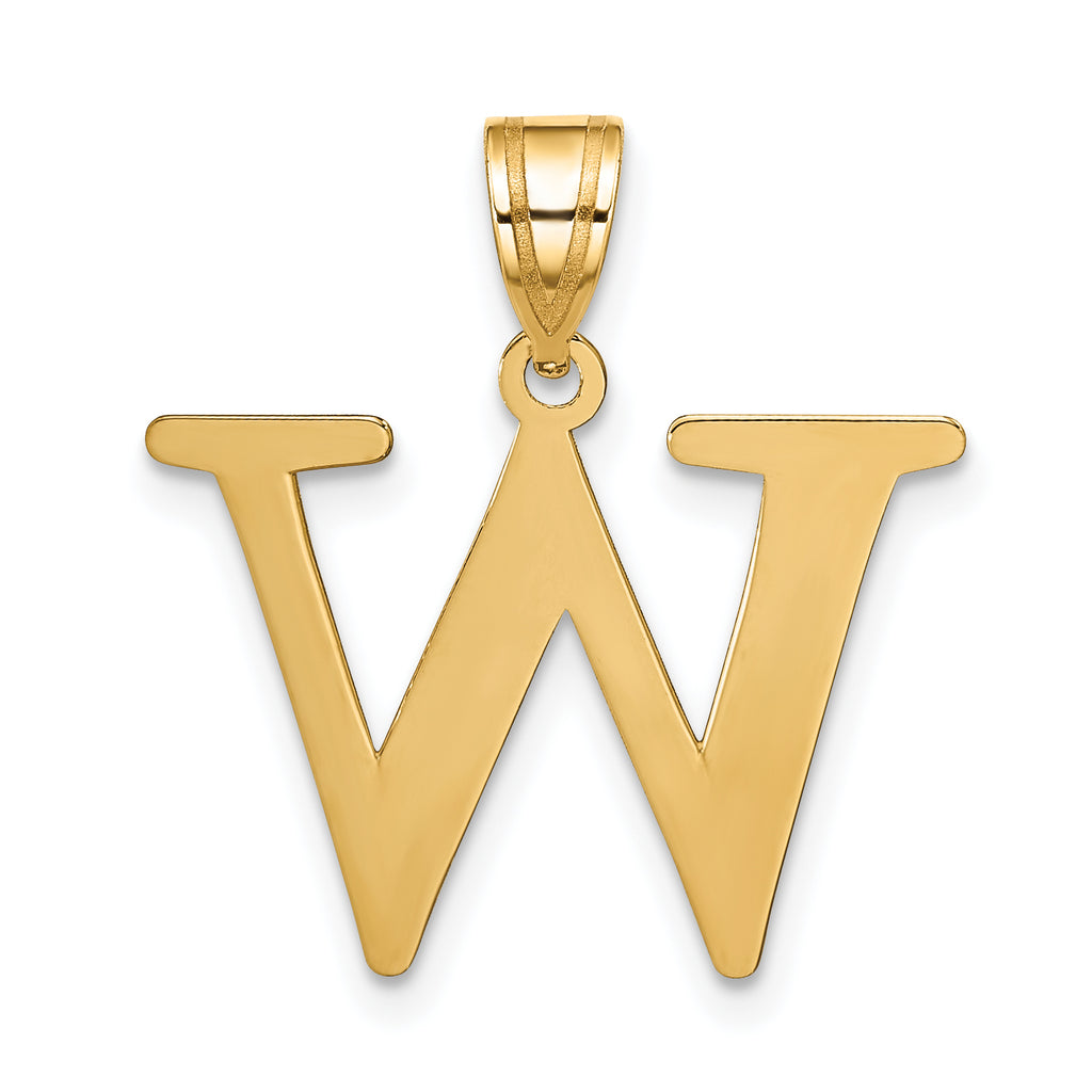 10K Polished Etched Letter W Initial Pendant