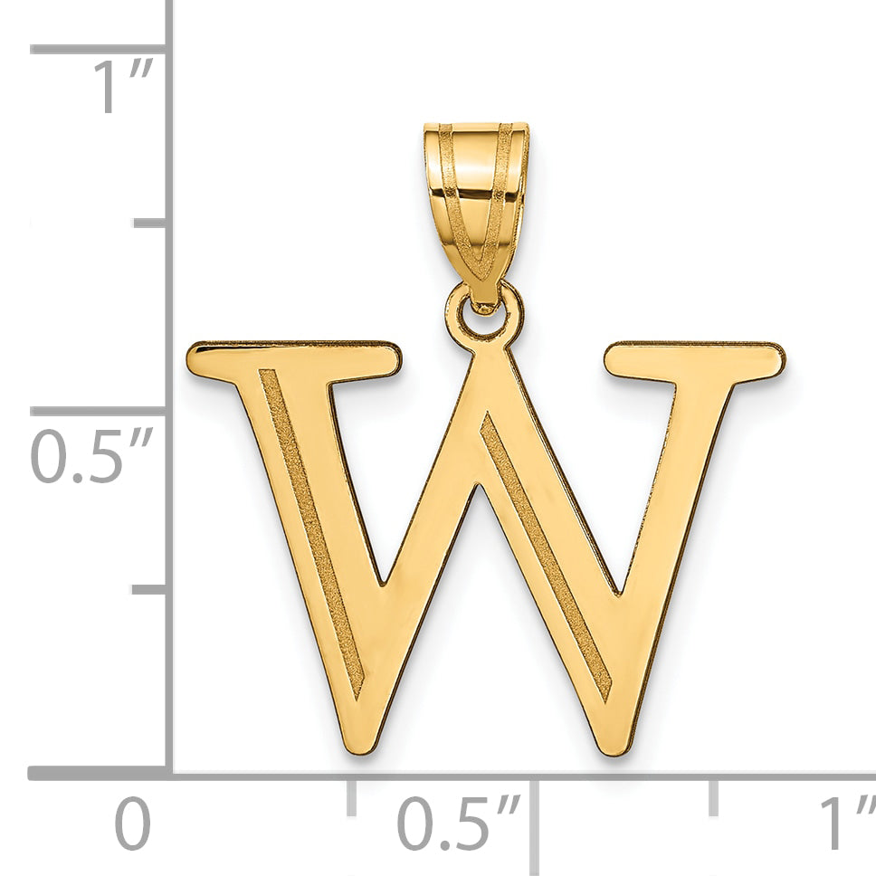 10K Polished Etched Letter W Initial Pendant