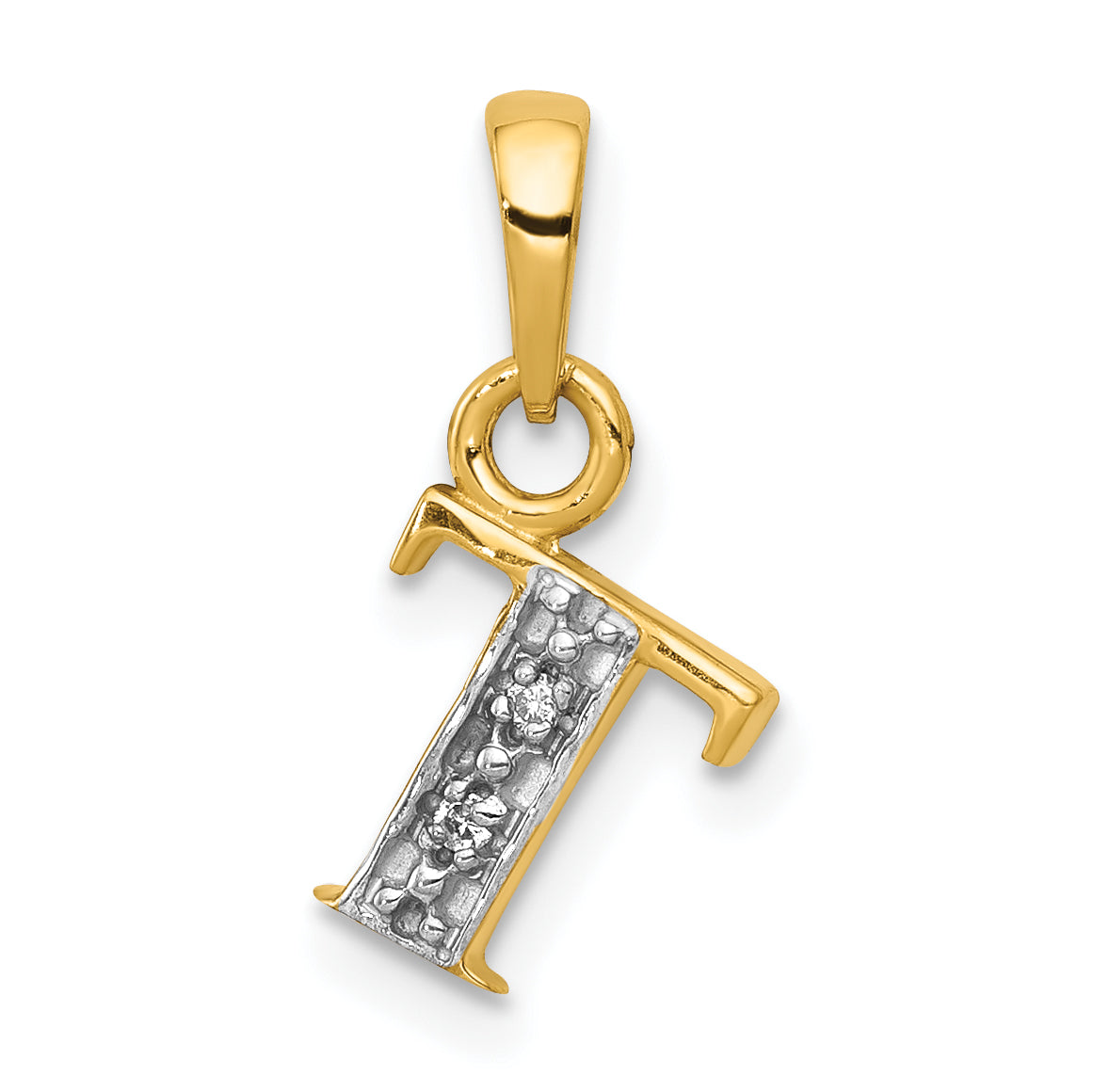 10K and Rhodium Diamond Initial T Charm Main image