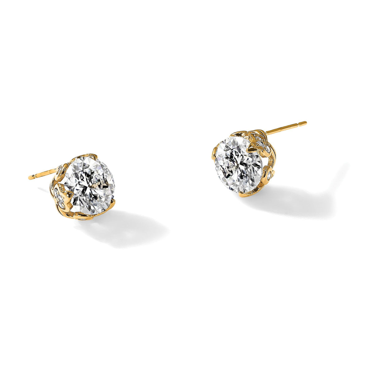 Cubic Zirconia Stud Earrings in 10K Yellow Gold with Clear Round Stones, 8mm - Sophia Jewelers