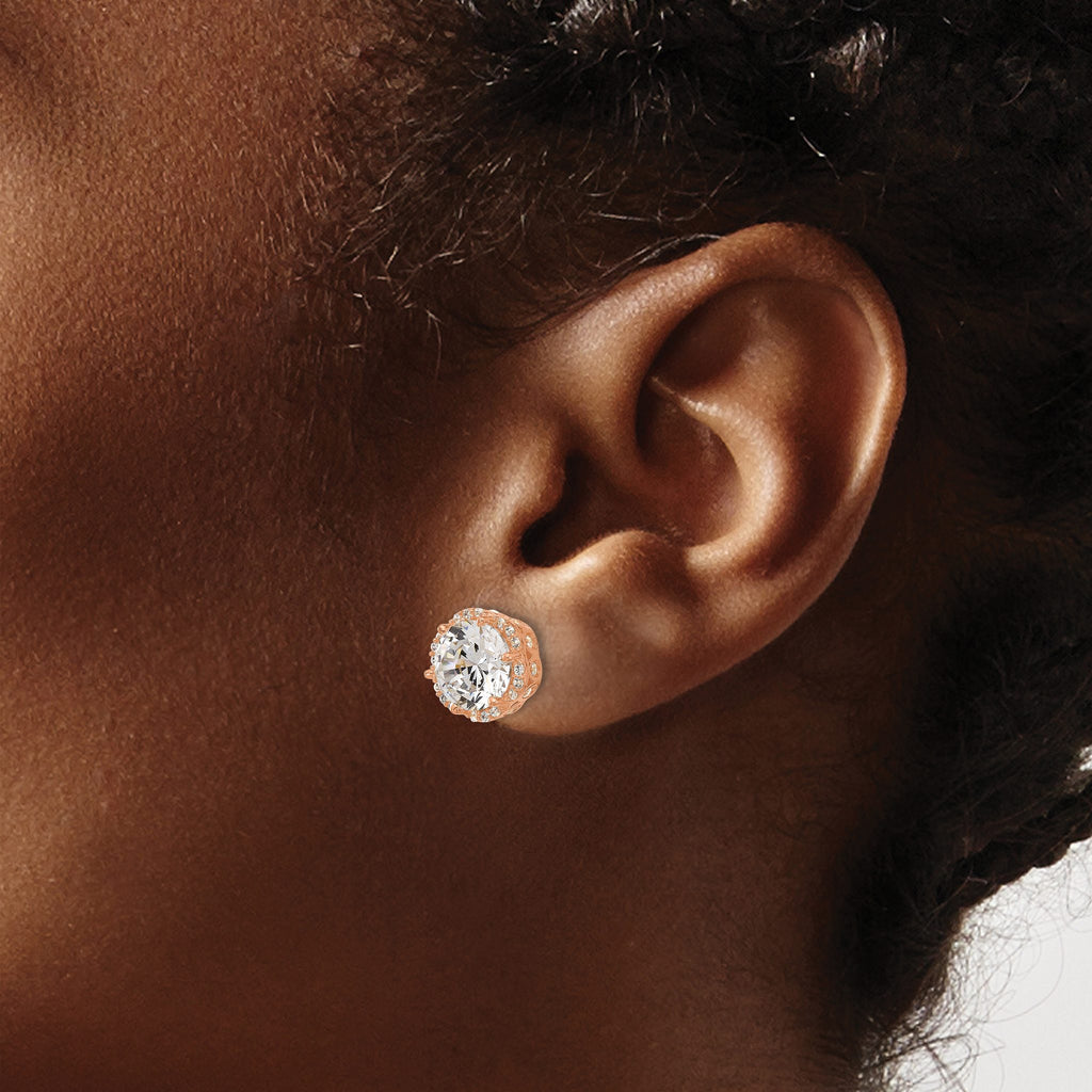 Cubic Zirconia Stud Earrings in 10K Rose Gold, 9.7x10mm - Sophia Jewelers