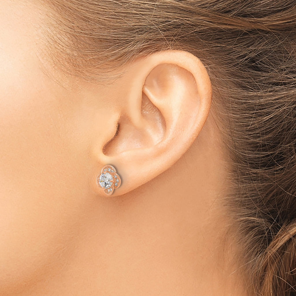 Cubic Zirconia Stud Earrings in 10K Rose Gold with Prong Setting, 6mm - Sophia Jewelers