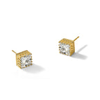 Square Cubic Zirconia Stud Earrings in 10K Yellow Gold, 7mm - Sophia Jewelers