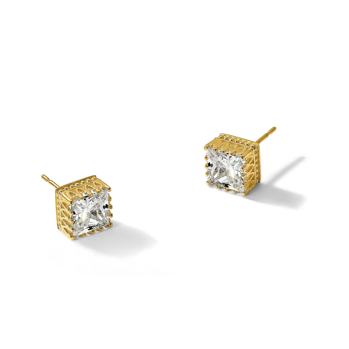 Square Cubic Zirconia Stud Earrings in 10K Yellow Gold, 7mm - Sophia Jewelers
