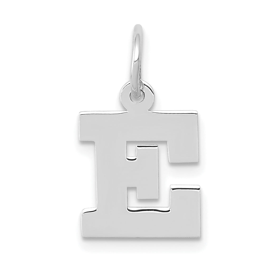 10k White Gold Small Block Initial E Charm
