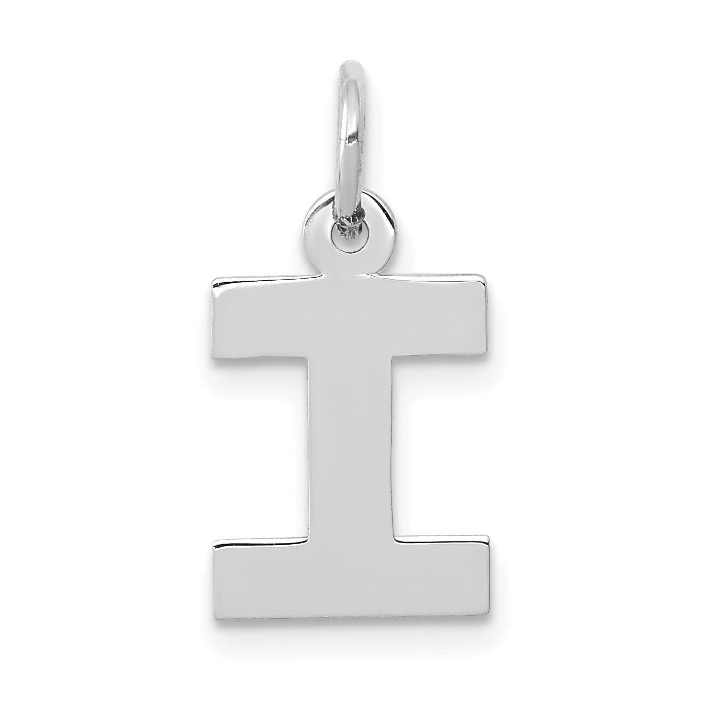 10k White Gold Small Block Initial I Charm Main image