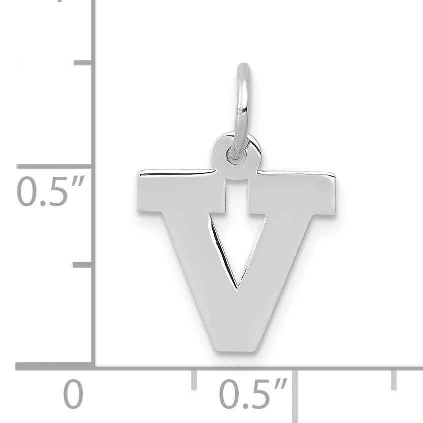 10k White Gold Small Block Initial V Charm Secondary image