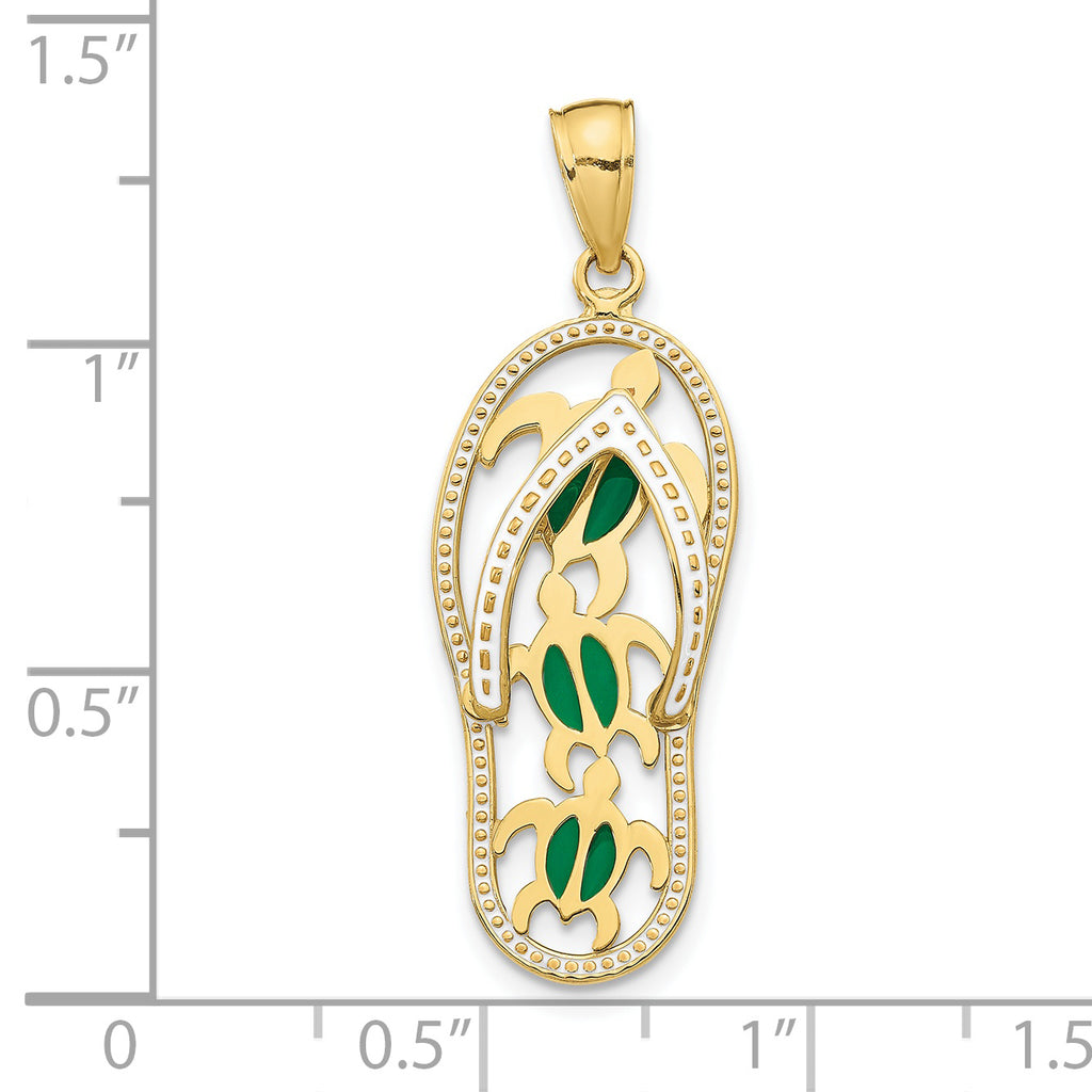 10K Enamel Cut-out Flip Flop w/ Sea Turtles Pendant