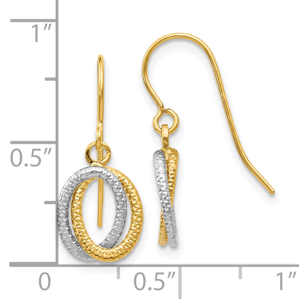 10k Two-tone Textured Fancy Dangle Earrings
