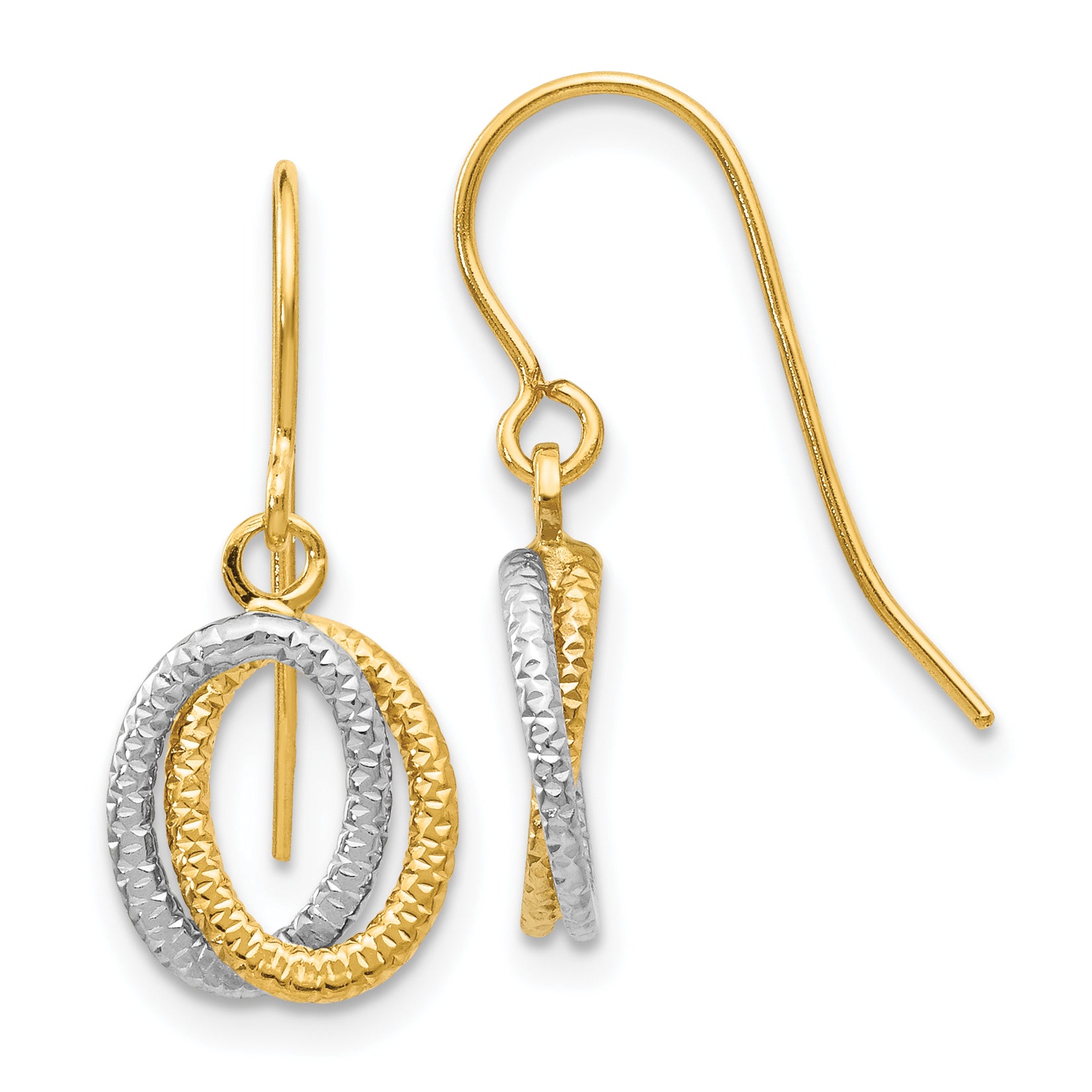 10k Two-tone Textured Fancy Dangle Earrings