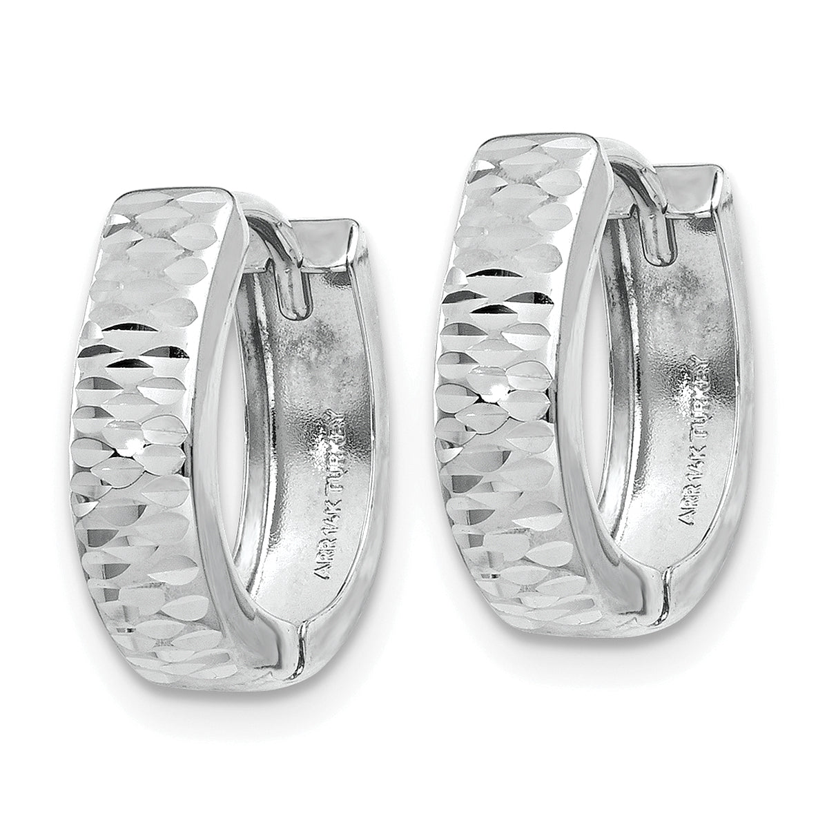 10k White Gold Textured and Polished Hinged Hoop Earrings Secondary image