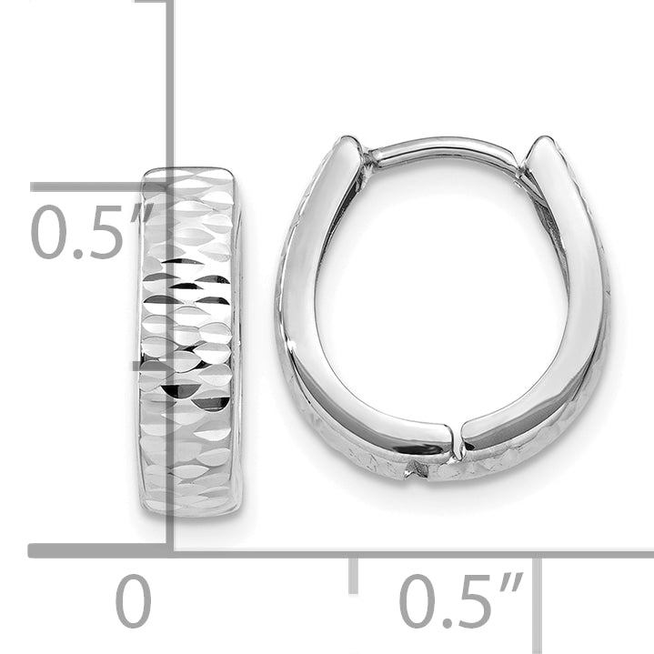 10k White Gold Textured and Polished Hinged Hoop Earrings